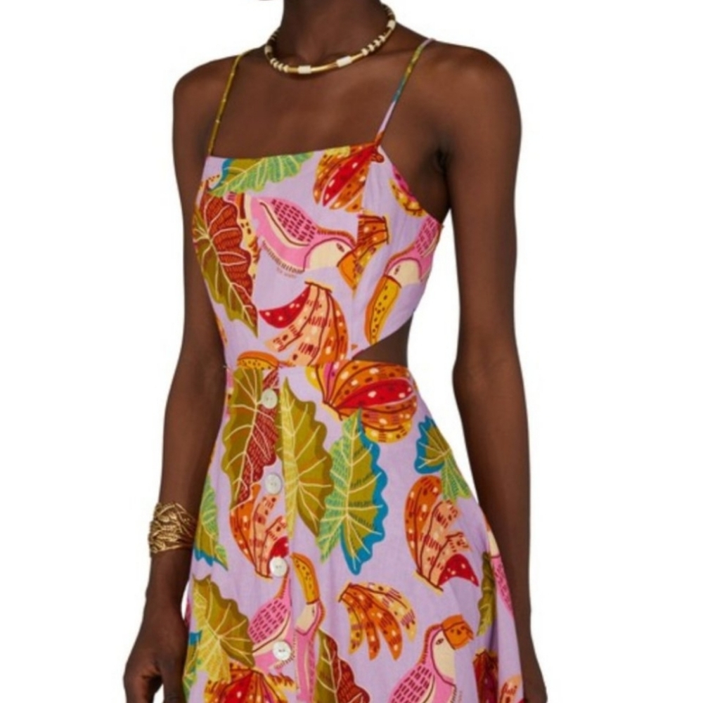 Farm Rio NWT Lilac Beaks & Bananas Midi Dress - Picture 3 of 8